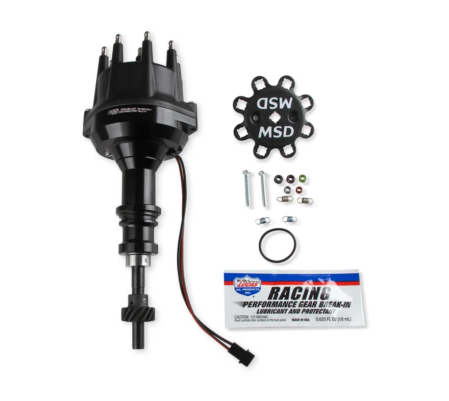 Black Distributor 289-302, Pro Billet, Small Cap, Steel Gear for Ford, Mercury and Lincoln