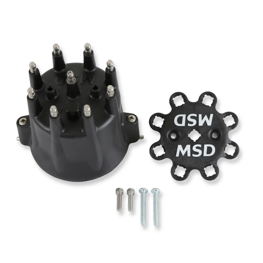MSD 84333, Distributor Cap - V8 - HEI Terminals - Black - Spark Plug Wire Retainer