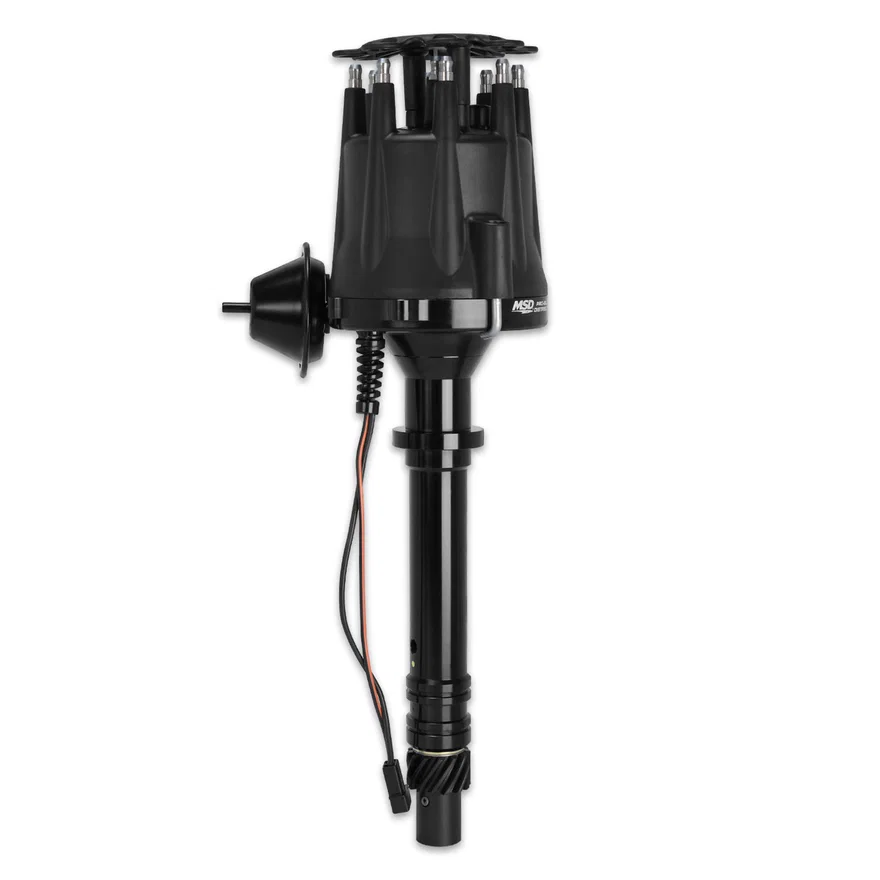 Black V8 Pro-Billet Distributor with Vacuum Advance for Chevrolet and GMC