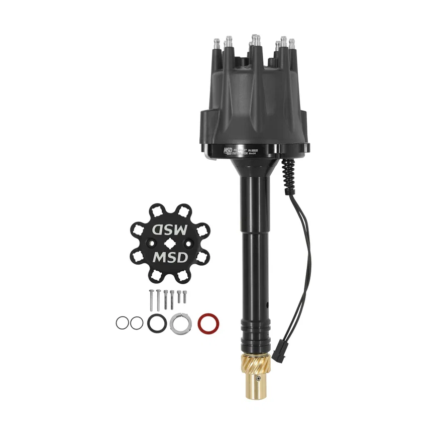 Black V8 Pro-Billet Distributor w/ locked-out timing bronze gear for Chevrolet and GMC