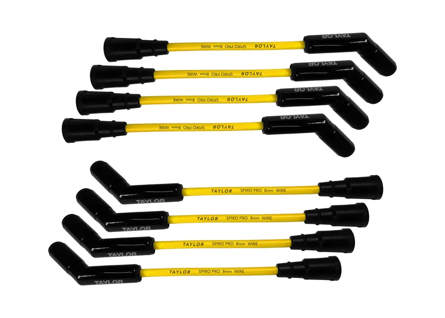 Taylor Cable 75473-B, 8mm Spiro Pro Yellow, Black Ceramic, Ford 7.3L Wire Set