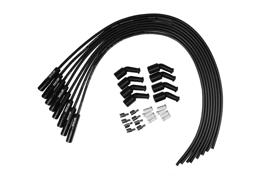 Taylor Cable 75065-B, 8mm Spiro Pro Black Ceramic Boot Universal LS Wire Set 180˚ Black Wire