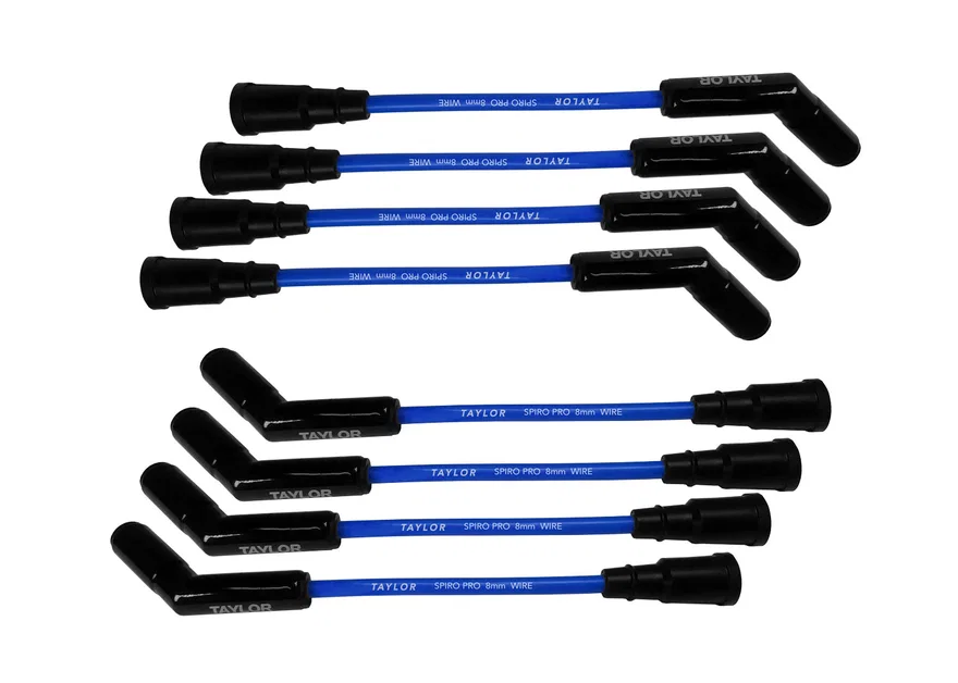 Taylor Cable 75673-B, 8mm Spiro Pro Blue, Black Ceramic, Ford 7.3L Wire Set