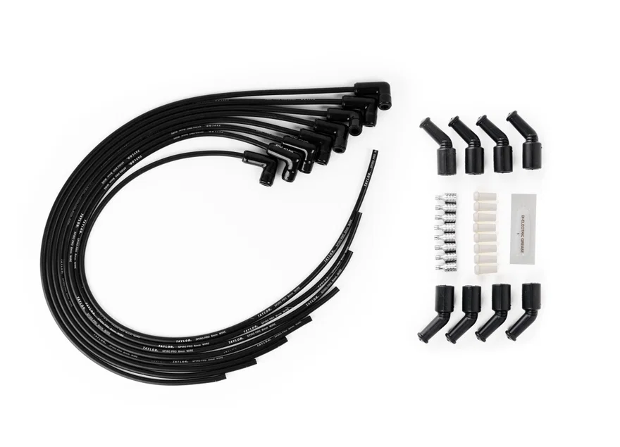 Taylor Cable 75061-B, 8mm Spiro Pro Black Ceramic Boot Universal LS Wire Set 90˚ Black Wire