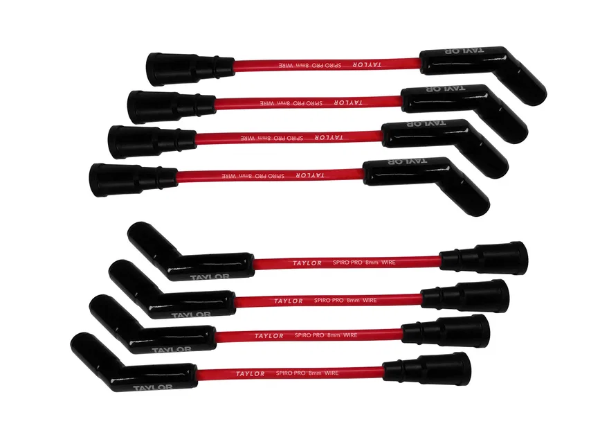 Taylor Cable 75273-B, 8mm Spiro Pro Red, Black Ceramic, Ford 7.3L Wire Set