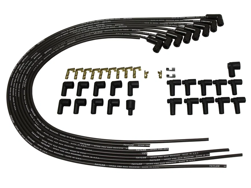 Taylor Cable 75051-B, 8mm Spiro Pro Black Ceramic Boot Universal Wire Set 90˚ Black Wire
