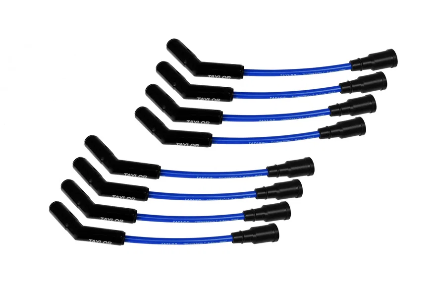 Taylor Cable 85673-B, 8.2mm ThunderVolt Spiro Pro Blue, Black Ceramic, Ford 7.3L Wire Set
