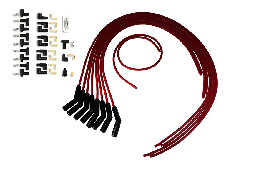 Taylor Cable 75253-B, 8mm Spiro Pro Black Ceramic Boot Universal Wire Set 135˚ Red Wire