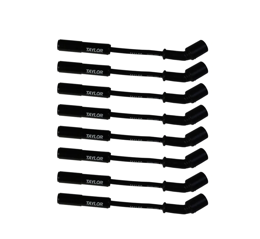 Taylor Cable 75044-B, 8mm Spiro Pro Black Ceramic Boot LS Wire Set 180 Deg Black Wire
