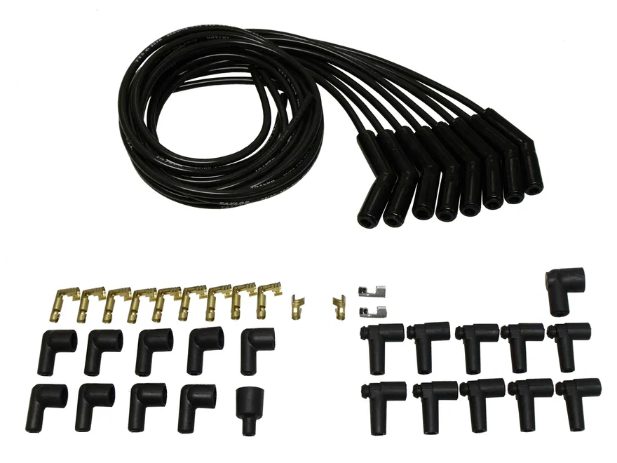 Taylor Cable 75053-B, 8mm Spiro Pro Black Ceramic Boot Universal Wire Set 135˚ Black Wire