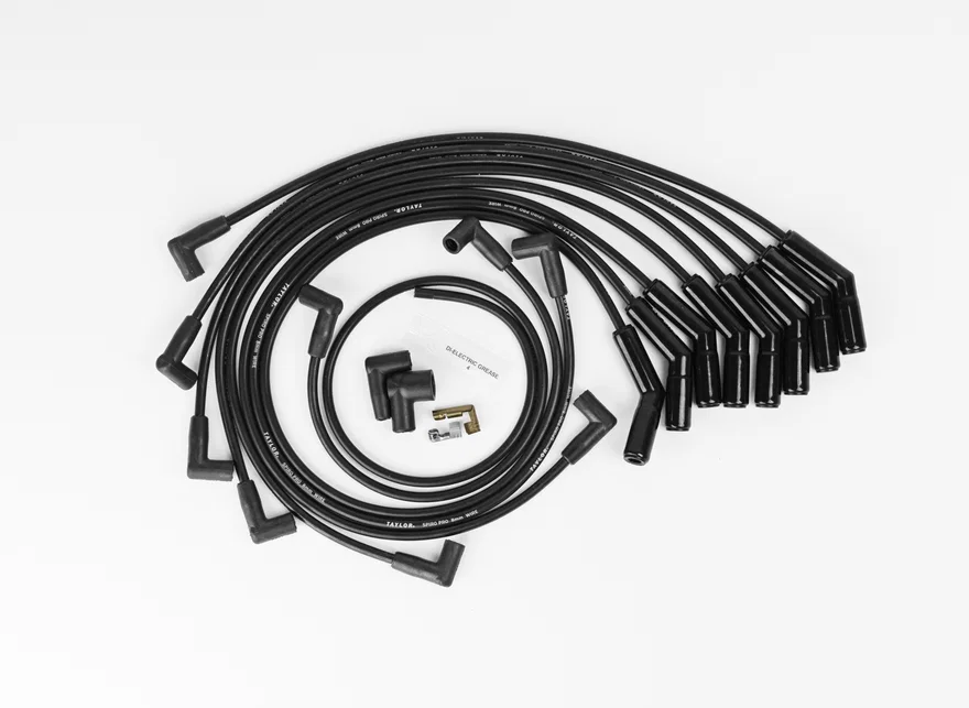 Taylor Cable 75058-B, 8mm Spiro Pro Black Ceramic Boot Race Fit Wire Set 135 Deg Black Wire