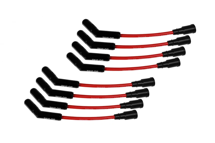 Taylor Cable 85273-B, 8.2mm ThunderVolt Spiro Pro Red, Black Ceramic, Ford 7.3L Wire Set