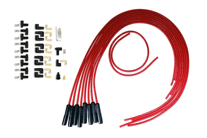 Taylor Cable 75255-B, 8mm Spiro Pro Black Ceramic Boot Universal Wire Set 180˚ Red Wire