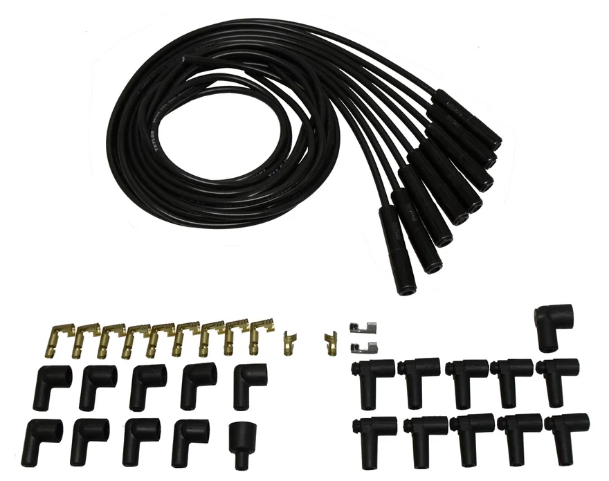 Taylor Cable 75055-B, 8mm Spiro Pro Black Ceramic Boot Universal Wire Set 180˚ Black Wire