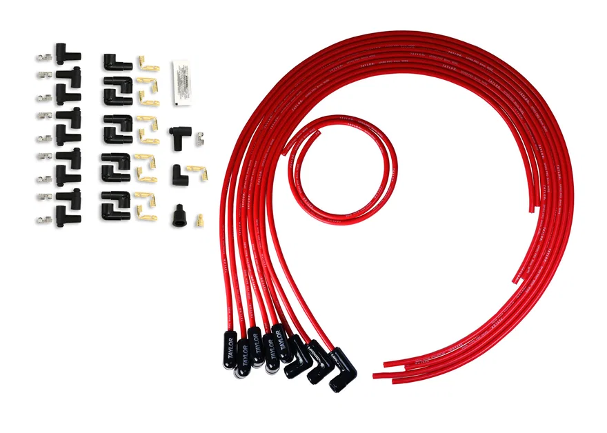 Taylor Cable 75251-B, 8mm Spiro Pro Black Ceramic Boot Universal Wire Set 90˚ Red Wire