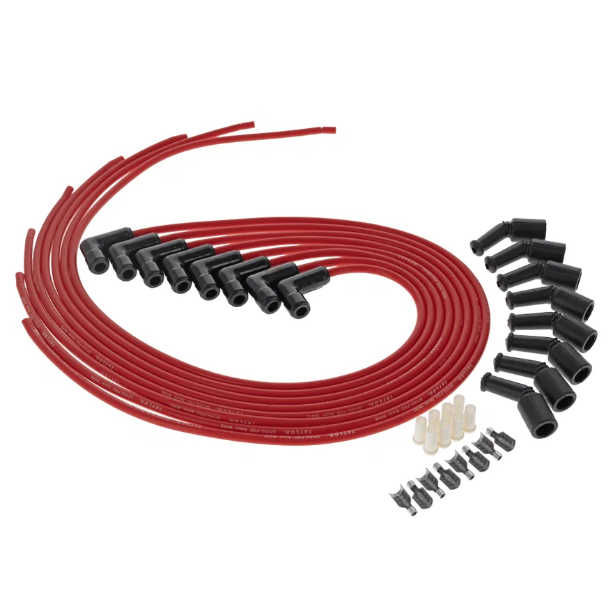 Taylor Cable 75261-B, 8mm Spiro Pro Black Ceramic Boot Universal LS Wire Set 90˚ Red Wire