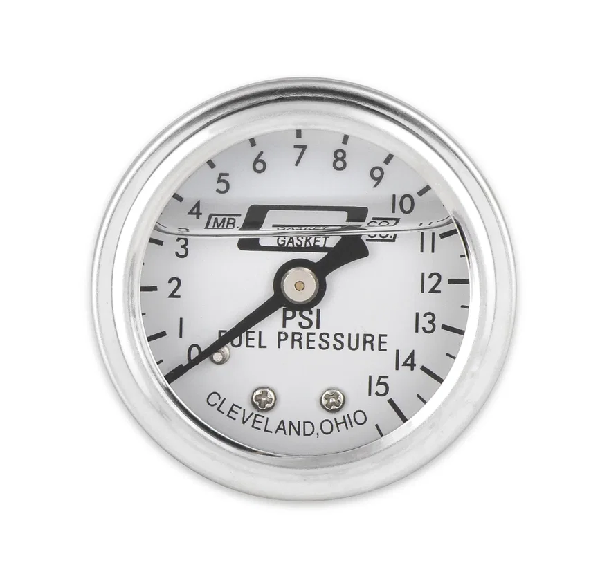 Mr Gasket 1563, Fuel Pressure Gauge - 0-15 PSI - 1/2 Inch Diameter - Liquid Filled