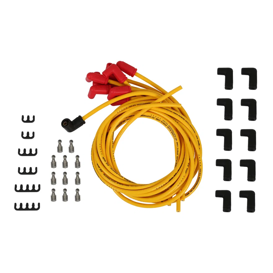 Spark Plug Wire Set - 8.8mm Spiral Suppression-Universal Set- 90° Boots - Yellow for 123 vehicles