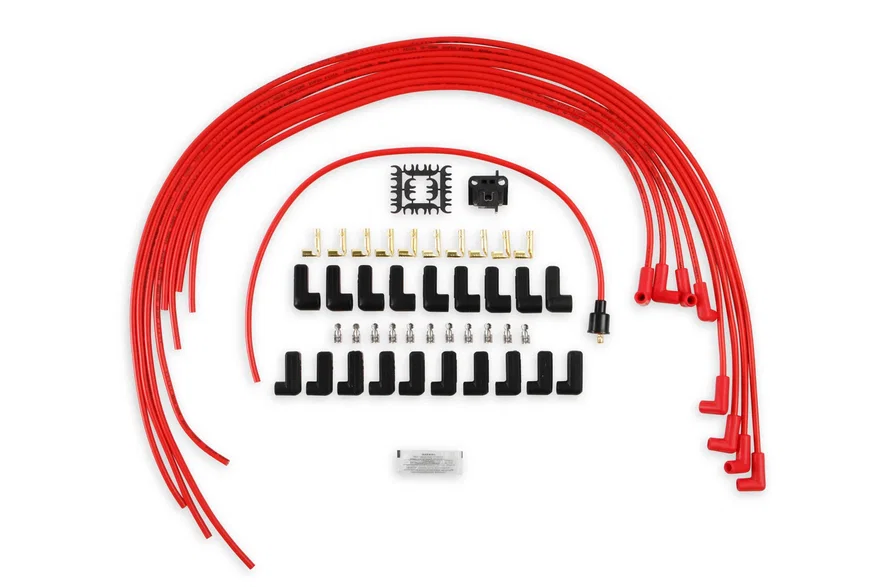 Spark Plug Wire Set - 8mm - Universal - Red Wire with Red 90 Deg Boots for 130 vehicles