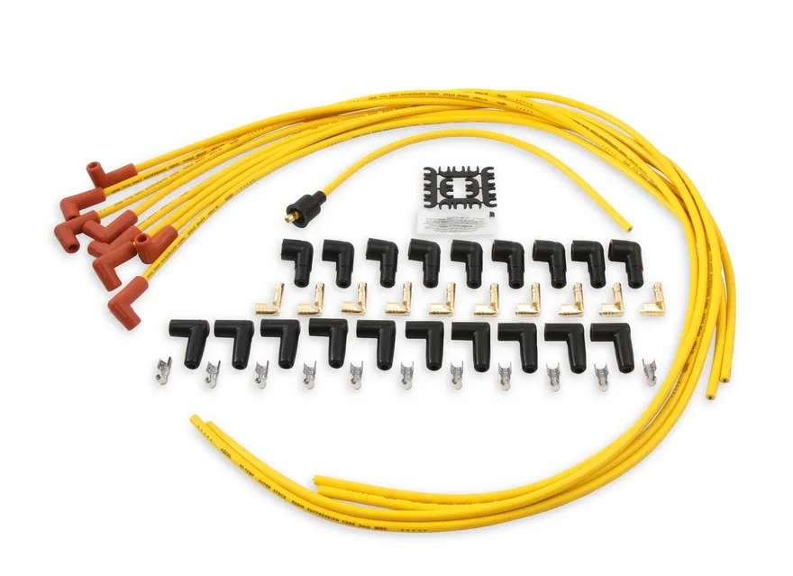 Spark Plug Wire Set - 8mm - Yellow with Orange 90 Deg Boots for 130 vehicles