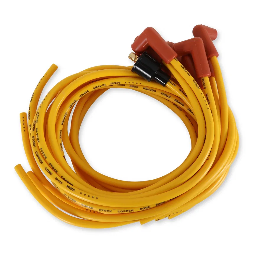 SuperStock 4000 Series V8 Wires, Copper Core, 8mm Yellow w/90° Orange Boots for 95 vehicles