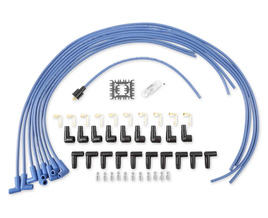 Spark Plug Wire Set- 8mm - Blue Wire with Blue 90 Deg Boots for 130 vehicles