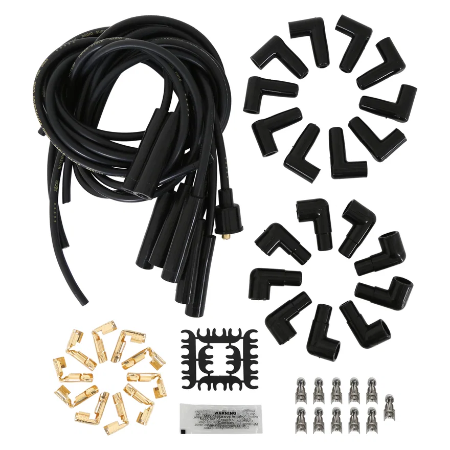 Spark Plug Wire Set- 8mm - Black Wire with Black Straight Boots for 331 vehicles