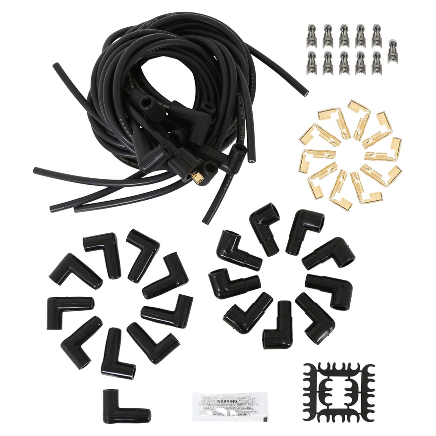 Spark Plug Wire Set- 8mm - Black Wire with Black 90 Deg Boots for 130 vehicles