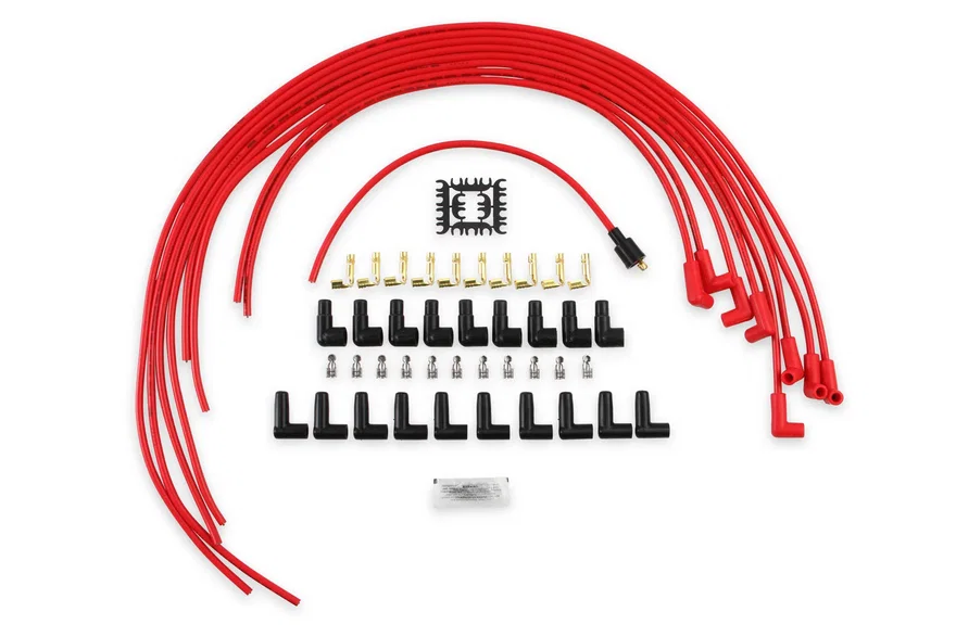 Spark Plug Wire Set- 8mm- Super Stock Universal-Graphite Core- 90 Deg Boots- Red for 130 vehicles