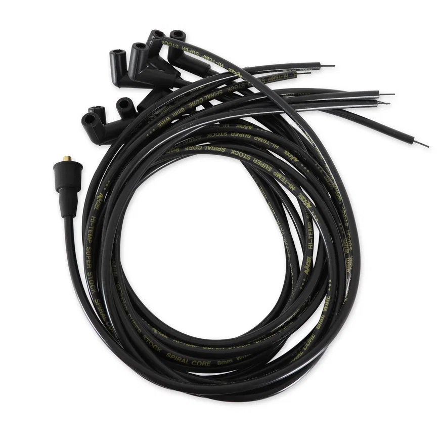 Spark Plug Wire Set - 8mm - Universal - Black Wire with Black 90 Deg Boots for 130 vehicles