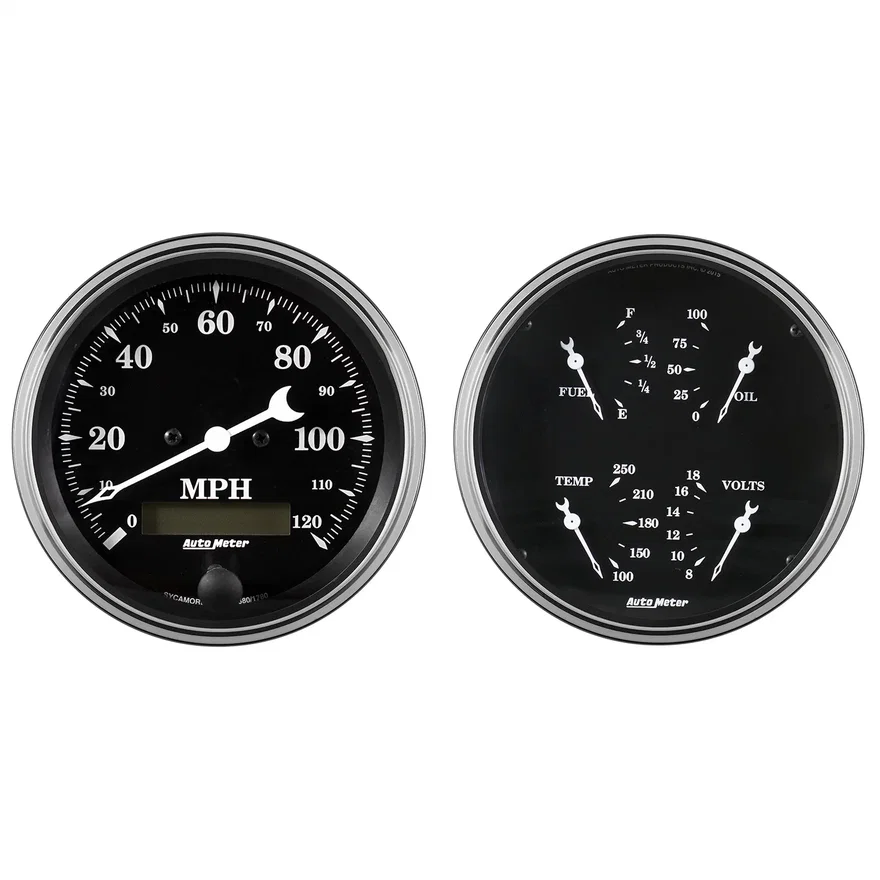 AutoMeter 1703, GAUGE KIT; 2 PC.; QUAD/SPEEDOMETER; 5in.; OLD TYME BLACK