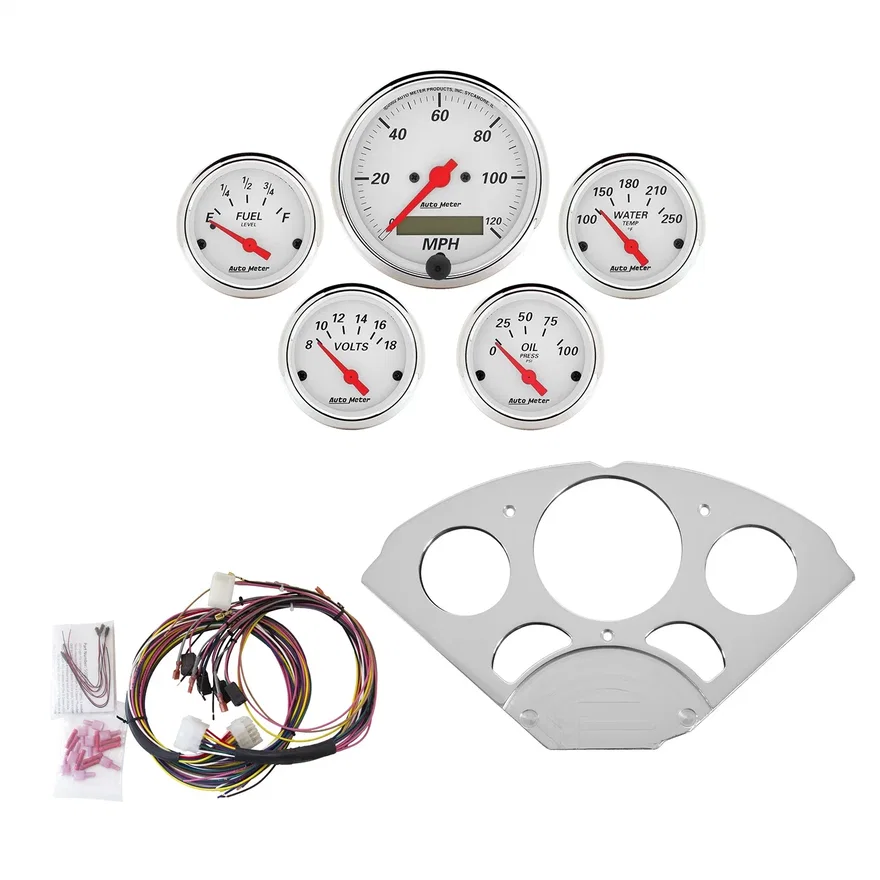 AutoMeter 7033-AW, DIRECT FIT DASH KIT; CHEVY CAR 55-56; MPH/FUEL/OILP/WTMP/BAT; AW
