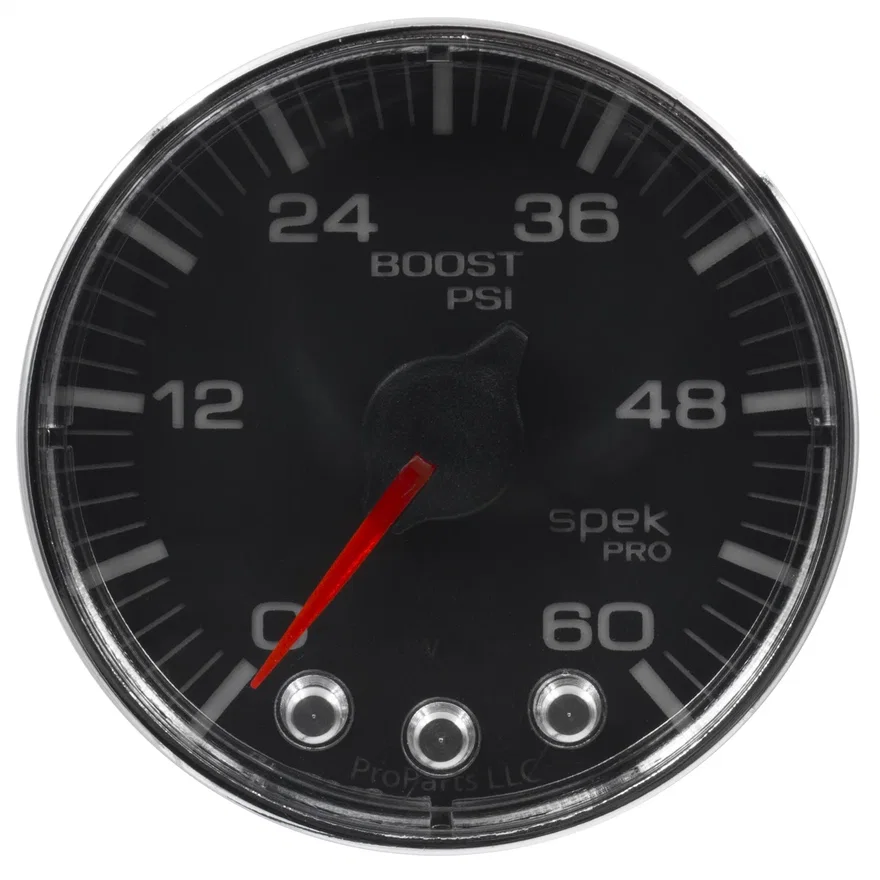 AutoMeter P304318, GAUGE; BOOST; 2 1/16in.; 60PSI; STEPPER MOTOR W/PEAK/WARN; BLK/CHRM; SPEK-PRO