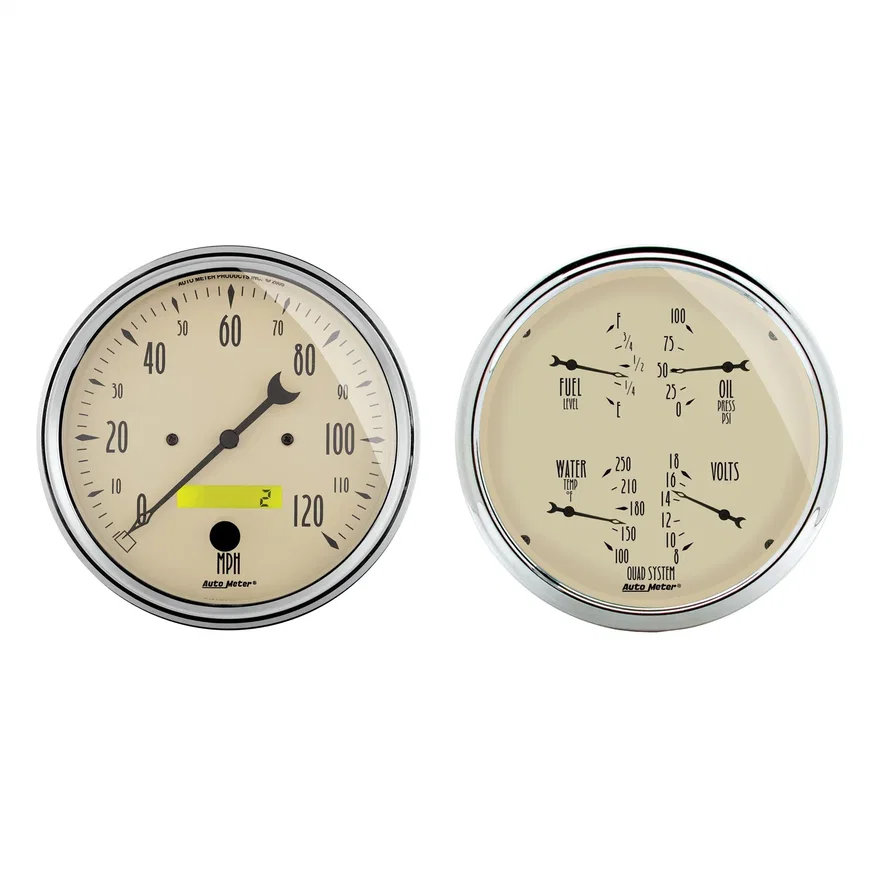 AutoMeter 1803, GAUGE KIT; 2 PC.; QUAD/SPEEDOMETER; 5in.; ANTIQUE BEIGE