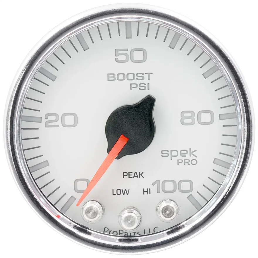 AutoMeter P30511, GAUGE; BOOST; 2 1/16in.; 100PSI; STEPPER MOTOR W/PEAK/WARN; WHT/CHRM; SPEK-PRO
