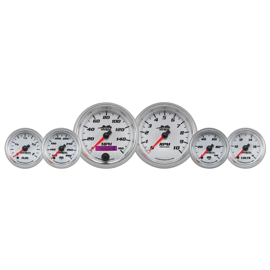AutoMeter 19701, GAUGE KIT; 6 PC. KIT; 3 3/8in./2 1/16in.; BAGGER; WHITE; PRO-CYCLE