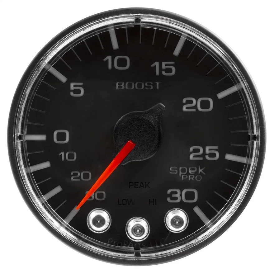 AutoMeter P302328, GAUGE; VAC/BOOST; 2 1/16in.; 30INHG-30PSI; STEPPER MOTOR W/PK/WRN; BLK/BLK; SPEK