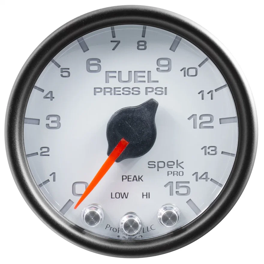 AutoMeter P31512, GAUGE; FUEL PRESS; 2 1/16in.; 15PSI; STEPPER MOTOR W/PEAK/WARN; WHT/BLK; SPEK