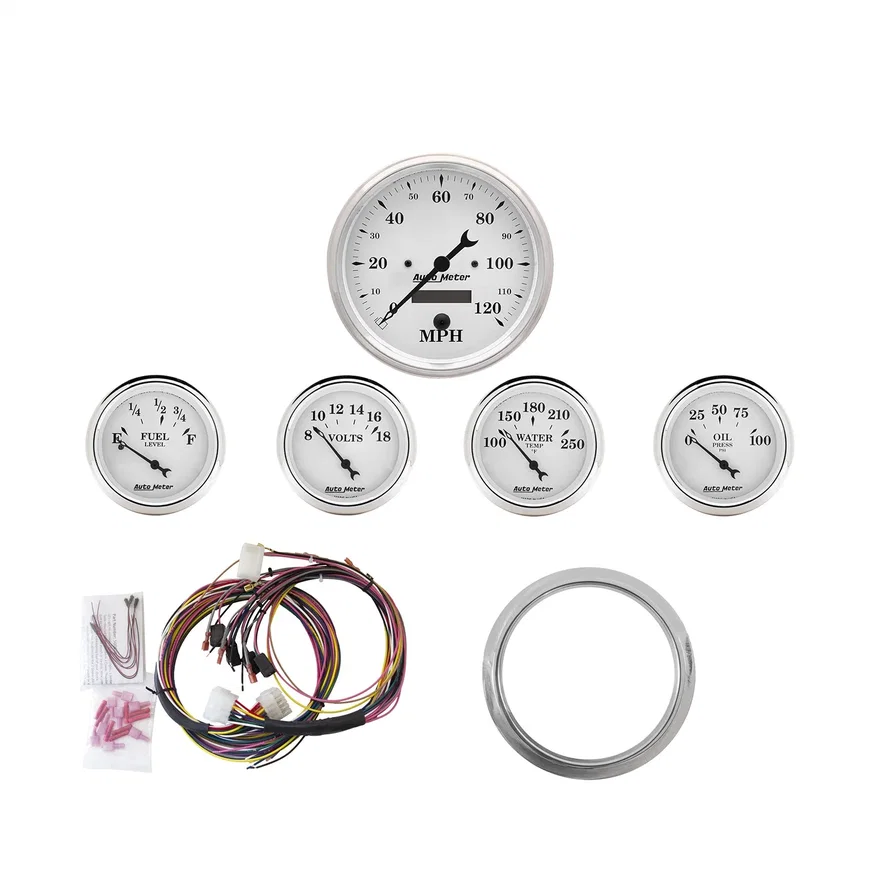 AutoMeter 7034-OTW, DIRECT FIT DASH KIT; CHEVY CAR 59-60; MPH/FUEL/OILP/WTMP/BAT; OTW