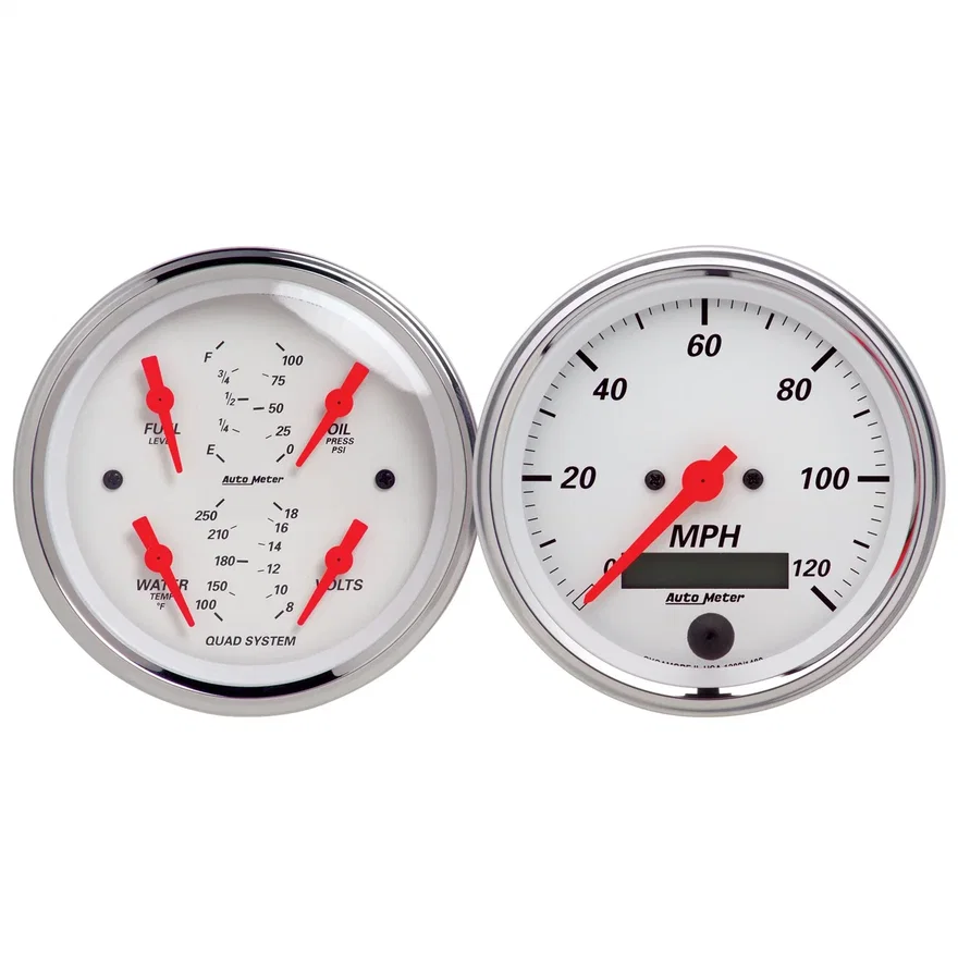 AutoMeter 1308, GAUGE KIT; 2 PC.; QUAD/SPEEDOMETER; 3 3/8in.; ARCTIC WHITE