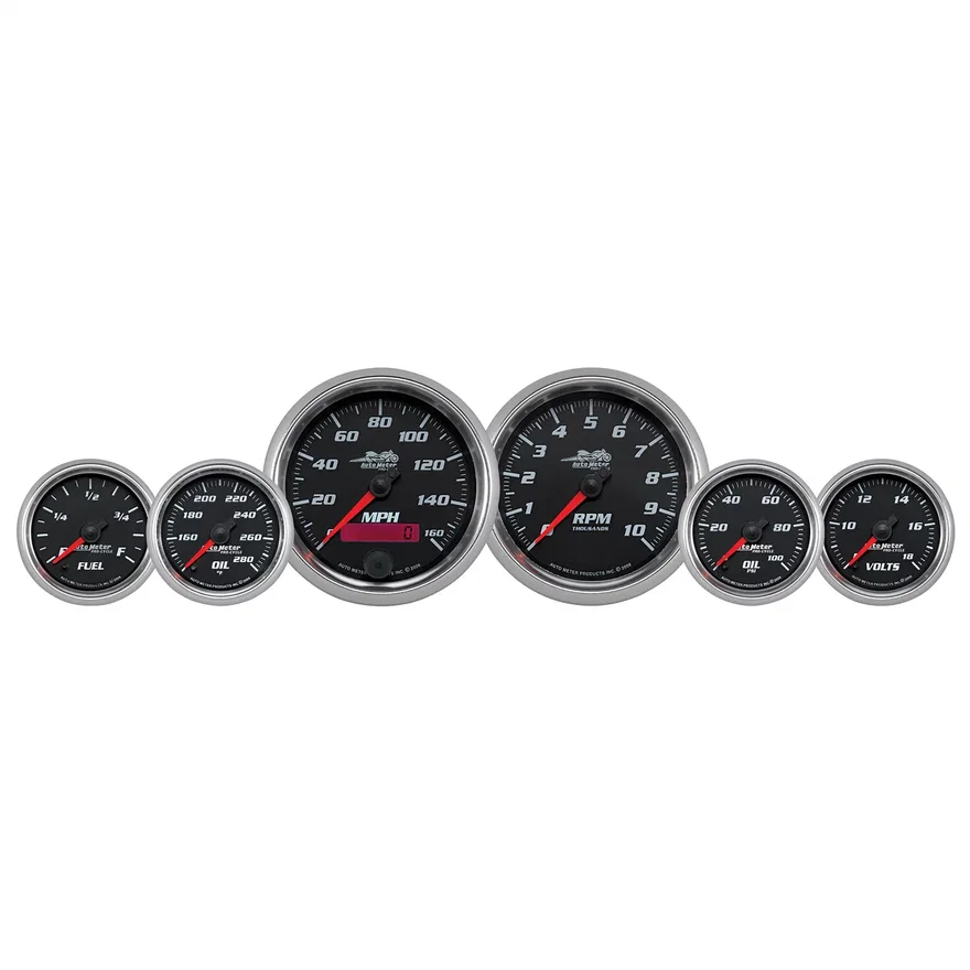 AutoMeter 19601, GAUGE KIT; 6 PC. KIT; 3 3/8in./2 1/16in.; BAGGER; BLACK; PRO-CYCLE