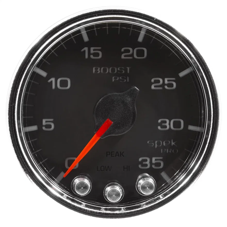AutoMeter P30331, GAUGE; BOOST; 2 1/16in.; 35PSI; STEPPER MOTOR W/PEAK/WARN; BLK/CHROME; SPEK-PRO