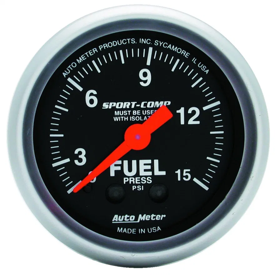 AutoMeter 3313, GAUGE; FUEL PRESSURE; 2 1/16in.; 15PSI; MECHANICAL W/ISOLATOR; SPORT-COMP