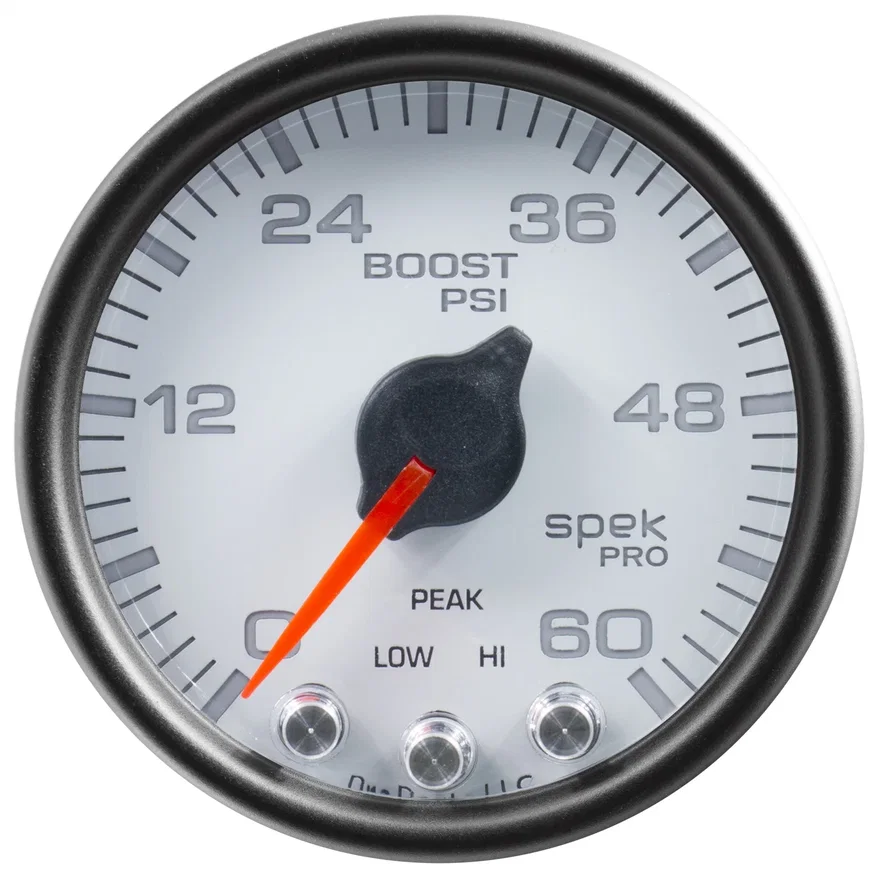 AutoMeter P30412, GAUGE; BOOST; 2 1/16in.; 60PSI; STEPPER MOTOR W/PEAK/WARN; WHT/BLK; SPEK-PRO