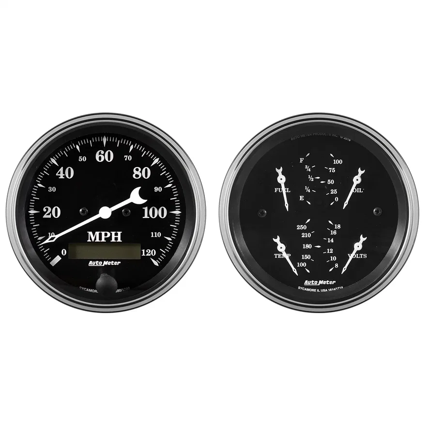 AutoMeter 1700, GAUGE KIT; 2 PC.; QUAD/SPEEDOMETER; 3 3/8in.; OLD TYME BLACK