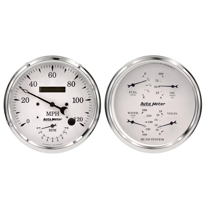 AutoMeter 1652, GAUGE KIT; 2 PC.; QUAD/TACH/SPEEDO; 5in.; OLD TYME WHITE
