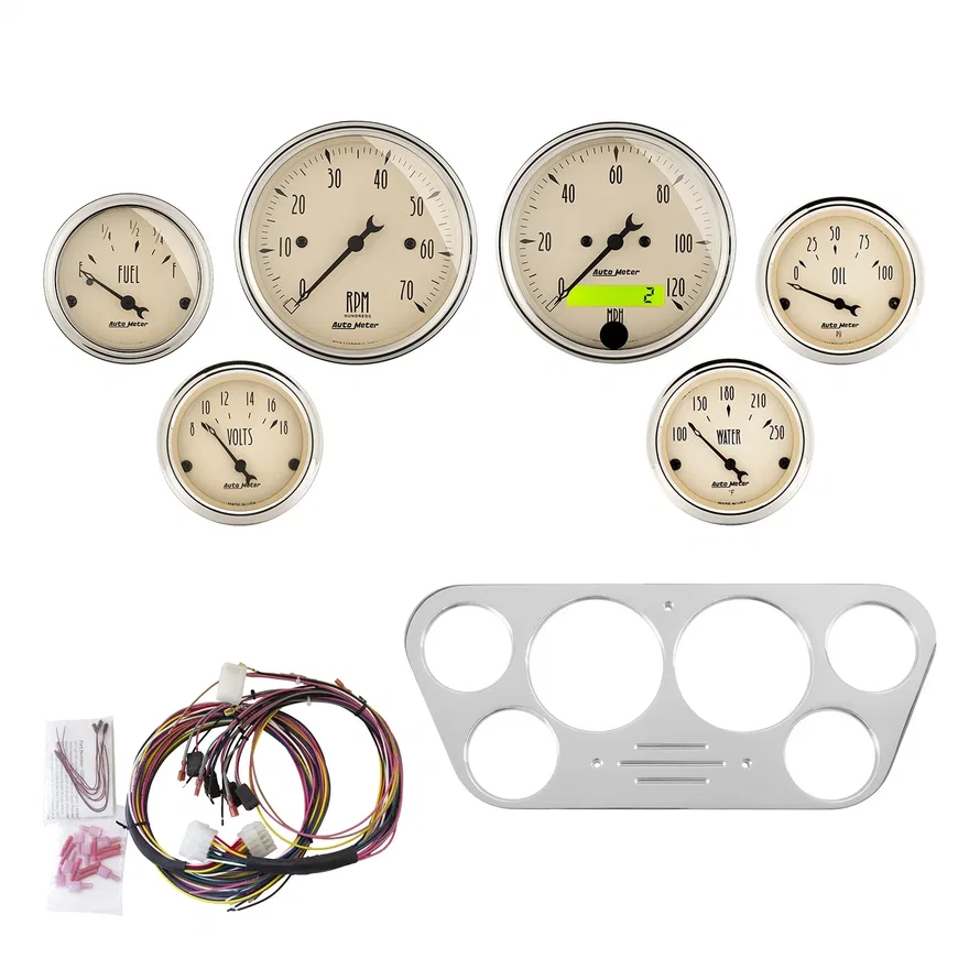 AutoMeter 7048-AB, DIRECT FIT DASH KIT; FORD TRUCK 53-55; TACH/MPH/FUEL/OILP/WTMP/VOLT; AB