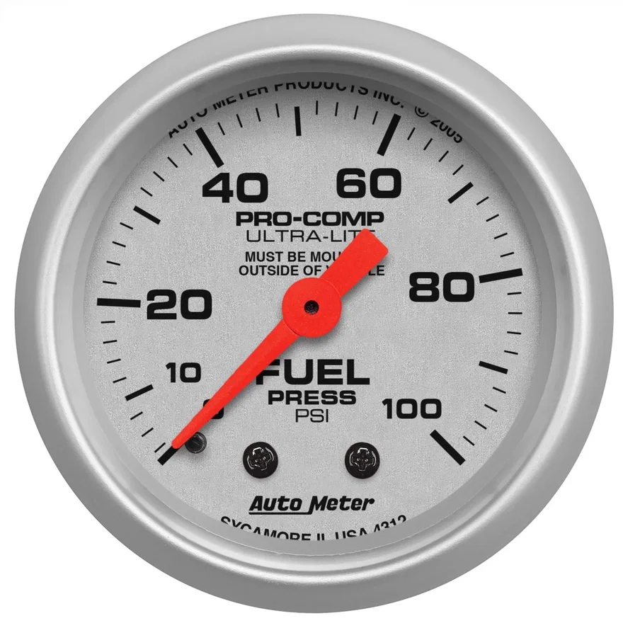 AutoMeter 4312, GAUGE; FUEL PRESSURE; 2 1/16in.; 100PSI; MECHANICAL; ULTRA-LITE