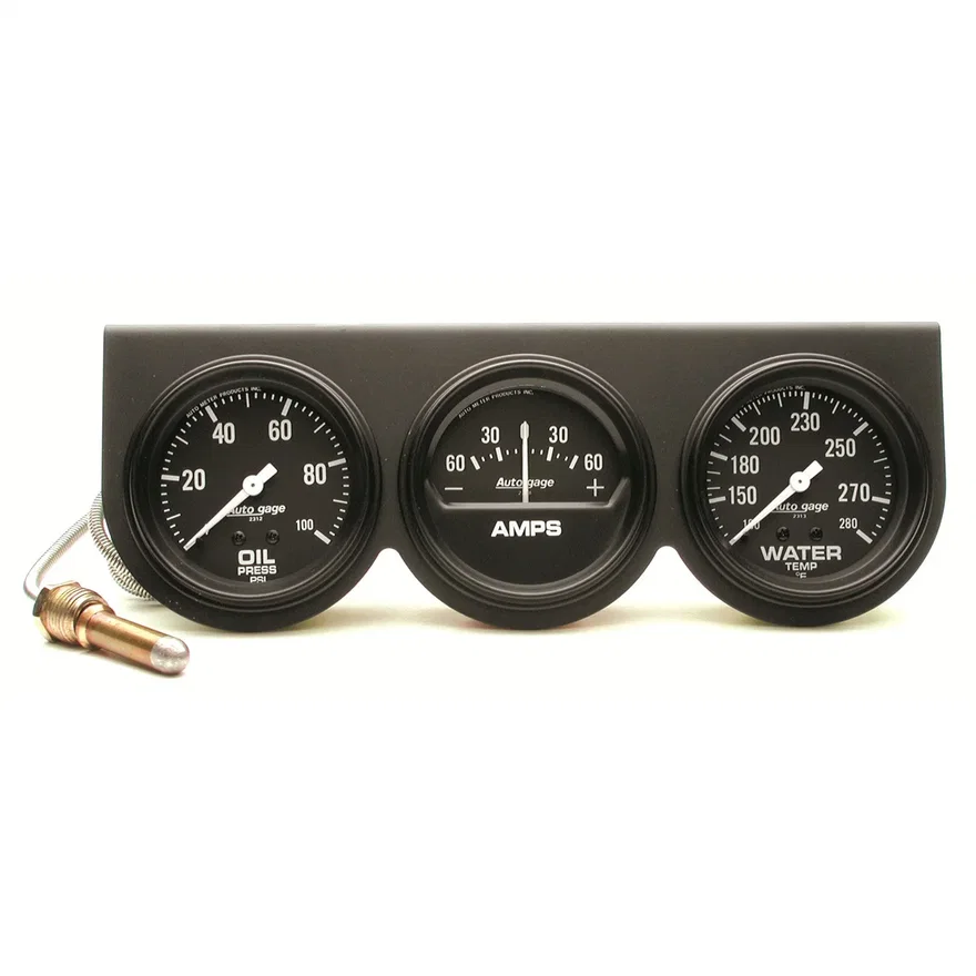 AutoMeter 2394, GAUGE CONSOLE; OILP/WTMP/AMP; 2 5/8in.; 100PSI/280deg.F/60A; BLK DIAL; BLK BZL;