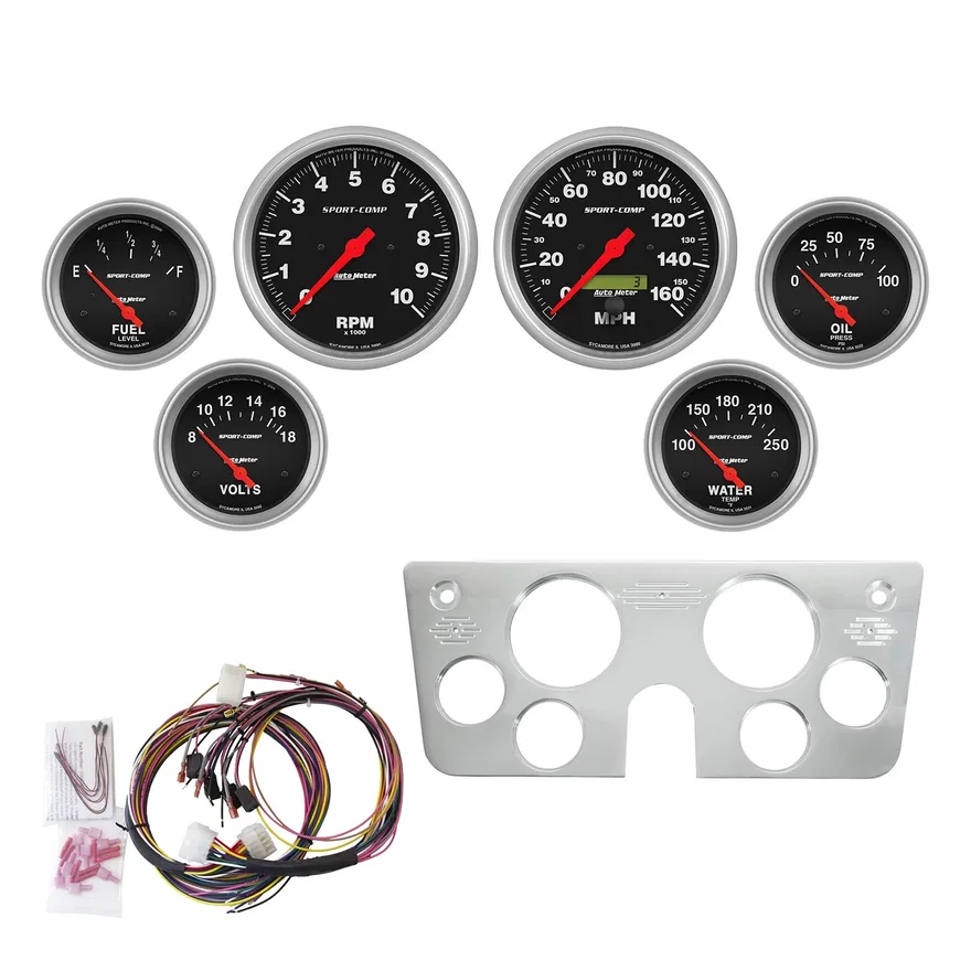 AutoMeter 7045-SC, DIRECT FIT DASH KIT; CHEVY TRUCK 67-72; TACH/MPH/FUEL/OILP/WTMP/VOLT; SPORT-COMP